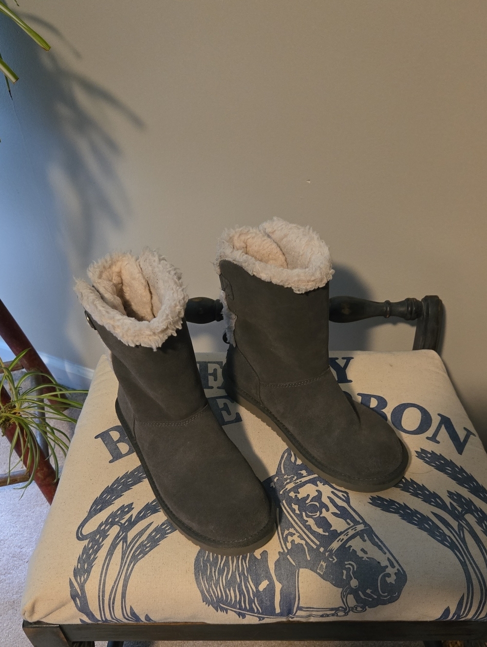 Koolaburra Gray Suede-Look Faux Shearling Winter Boots